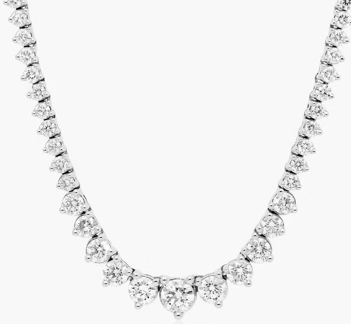 5.63 carat round brilliant lab grown diamond tennis necklace in 14K white gold, full 16 inch graduated strand