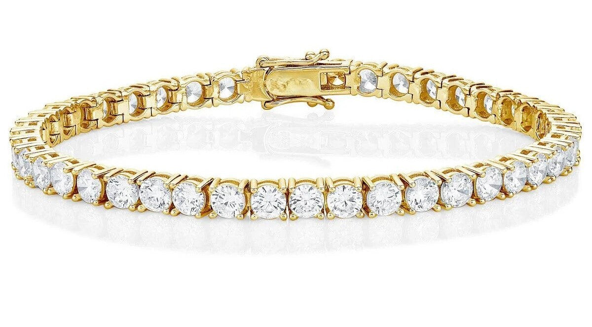 5 carat round brilliant lab grown diamond tennis bracelet in 14K yellow gold with box clasp