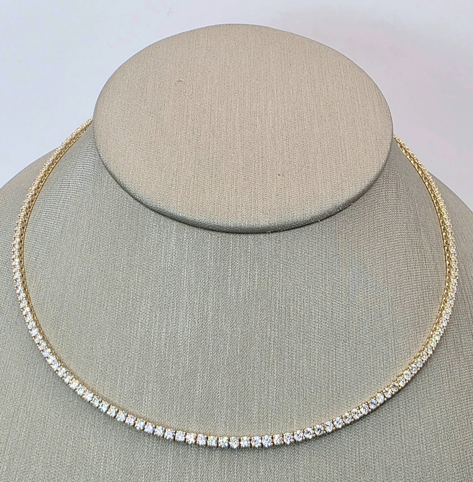 8 carat round brilliant lab grown diamond eternity tennis necklace in 14K yellow gold, 16 inch length