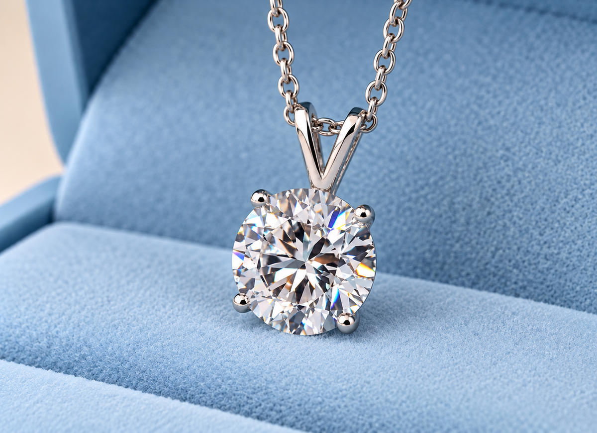 1.00 Ct D VS1 Round Brilliant Lab-Grown Diamond Solitaire Pendant, in white gold, front view