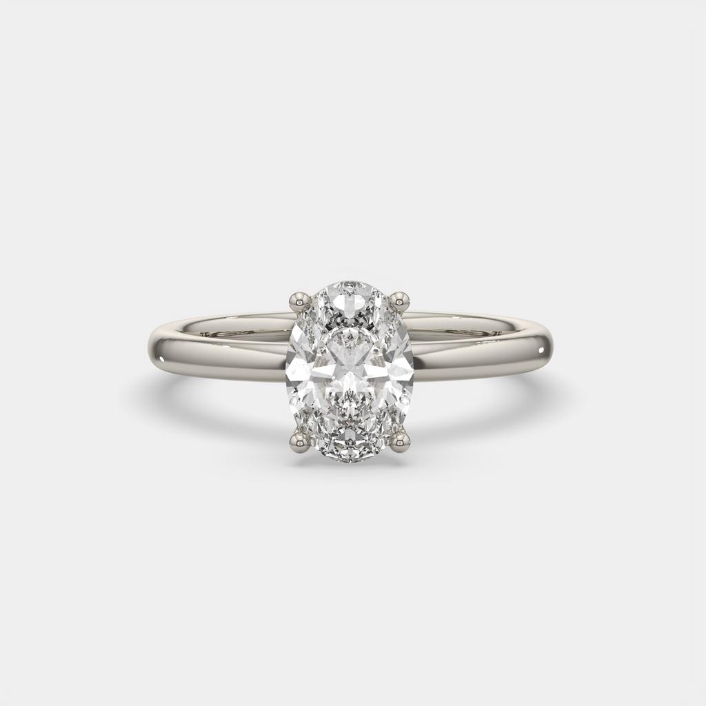 1.00 Ct E VS1 Oval Lab Grown Diamond Solitaire Ring, in white gold, front view