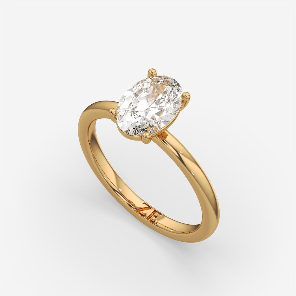1.00 Ct E VS1 Oval Lab Grown Diamond Solitaire Ring, in yellow gold, front view