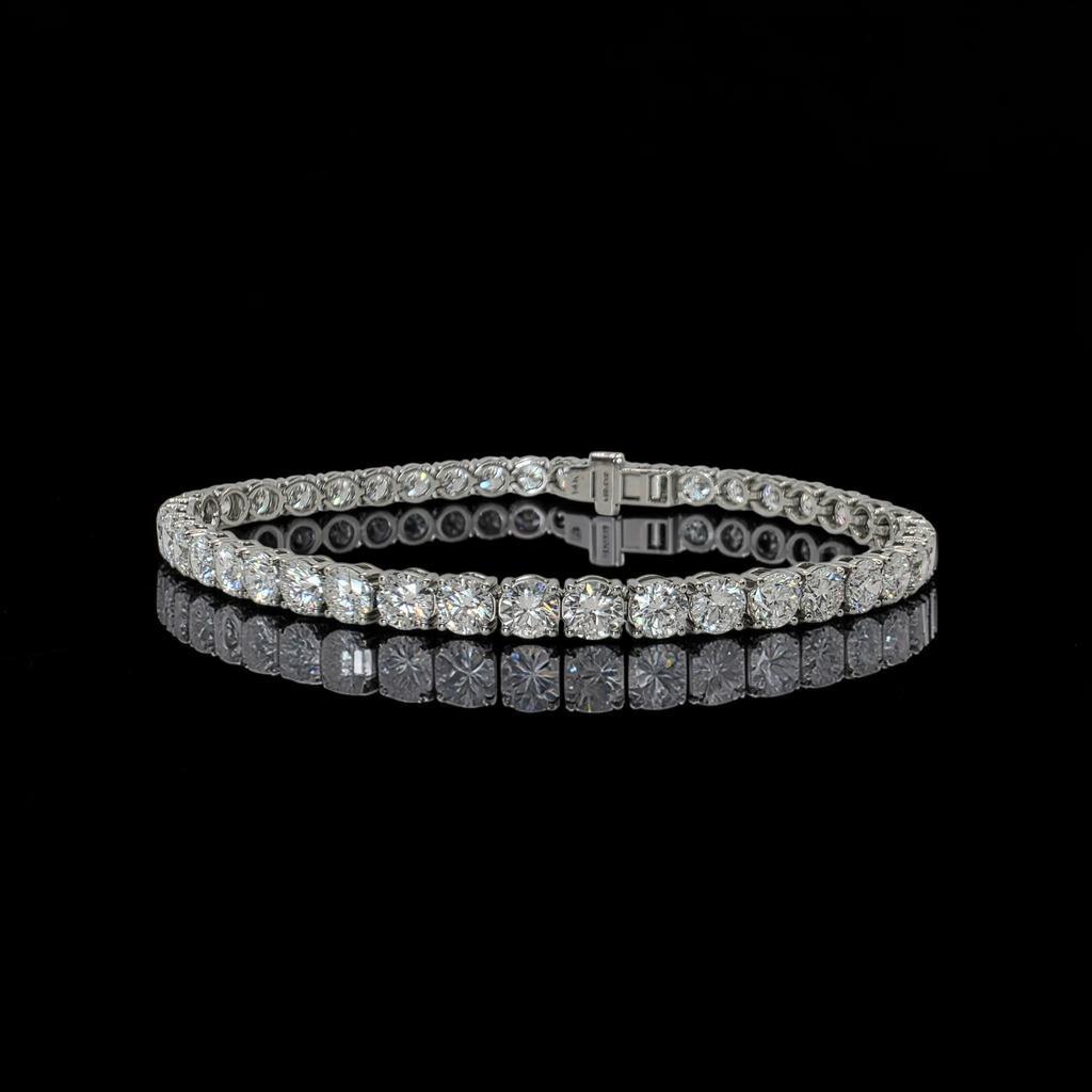 10 CTW D-E Color VS Round Lab Grown Diamond Tennis Bracelet, in white gold, top view