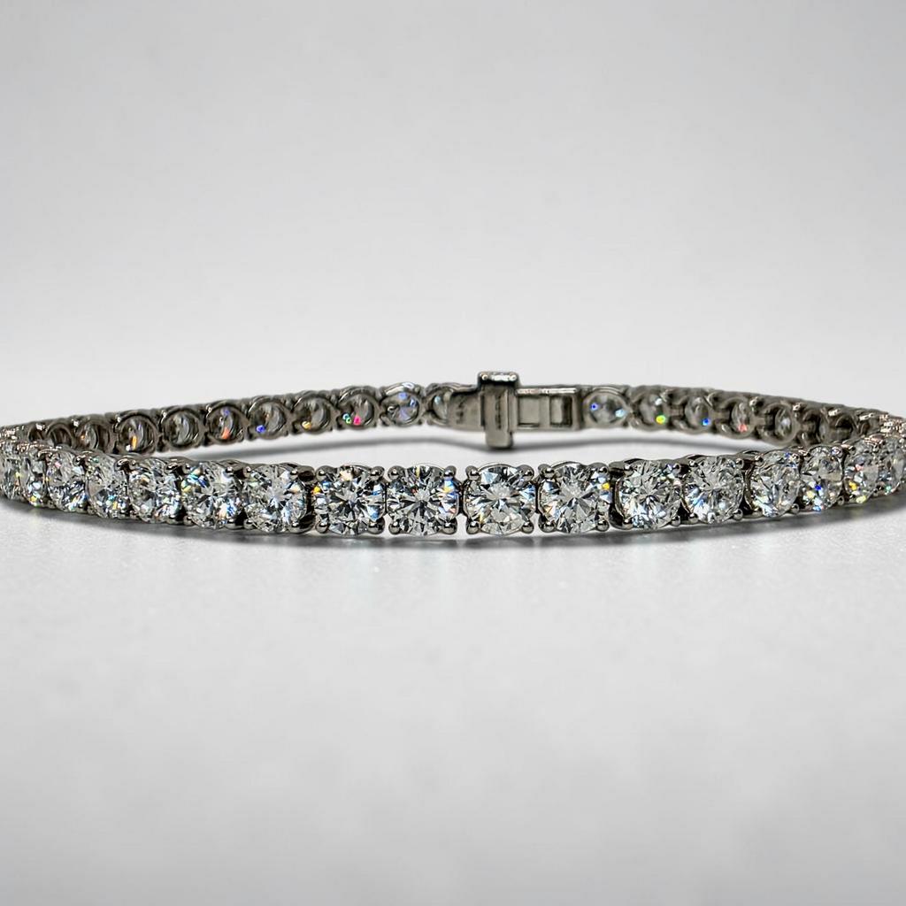 10 CTW D-E Color VS Round Lab Grown Diamond Tennis Bracelet, in white gold, top view