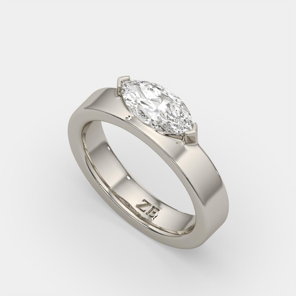 1.00 Ct D VS1 Marquise East West Solitaire Lab Grown Diamond Ring, in white gold, front view