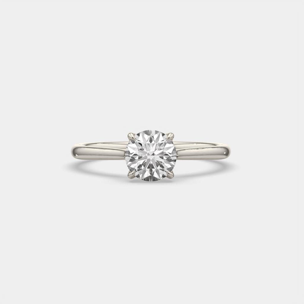 1.00 Ct D VVS2 Round Solitaire Lab Grown Diamond Ring, in white gold, front view