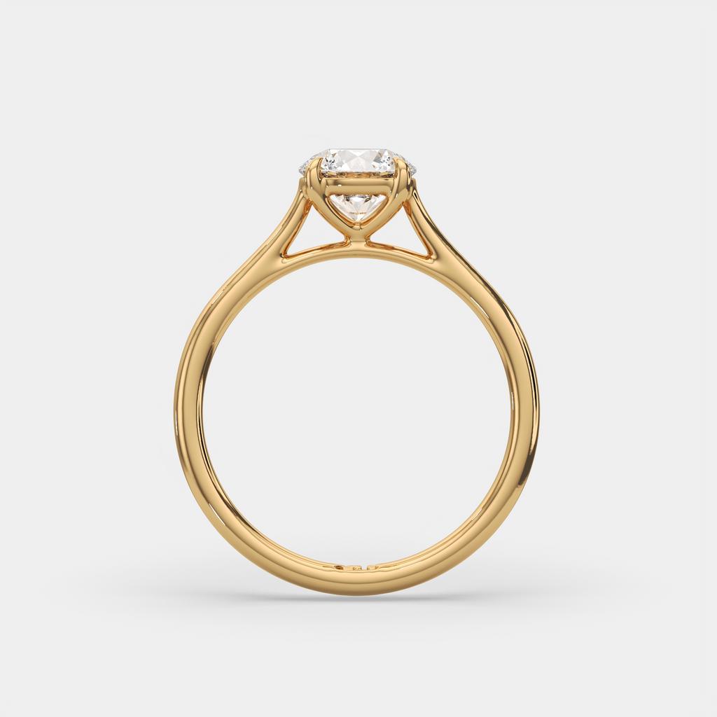 1.00 Ct D VVS2 Round Solitaire Lab Grown Diamond Ring, in yellow gold, side profile