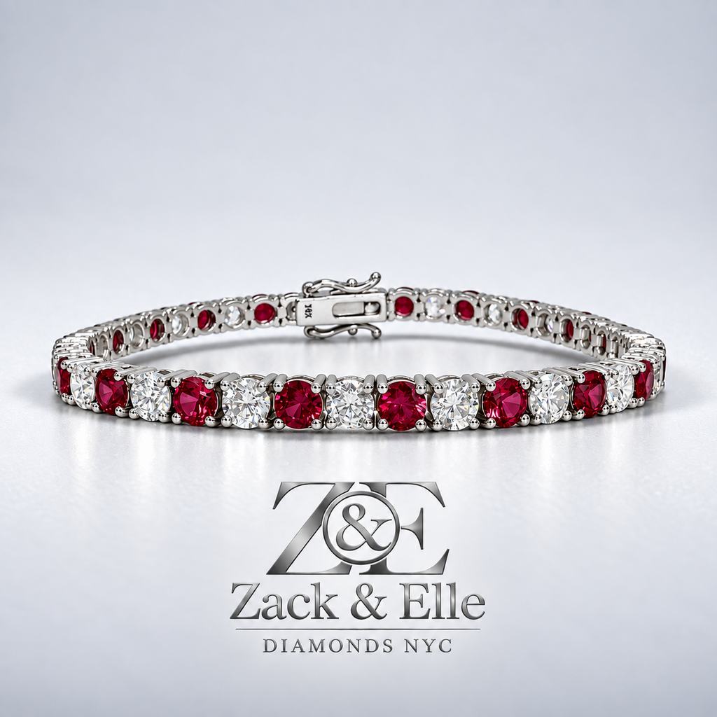 10.00 CTW Round Ruby and Diamond Alternating Tennis Bracelet, in white gold, front view