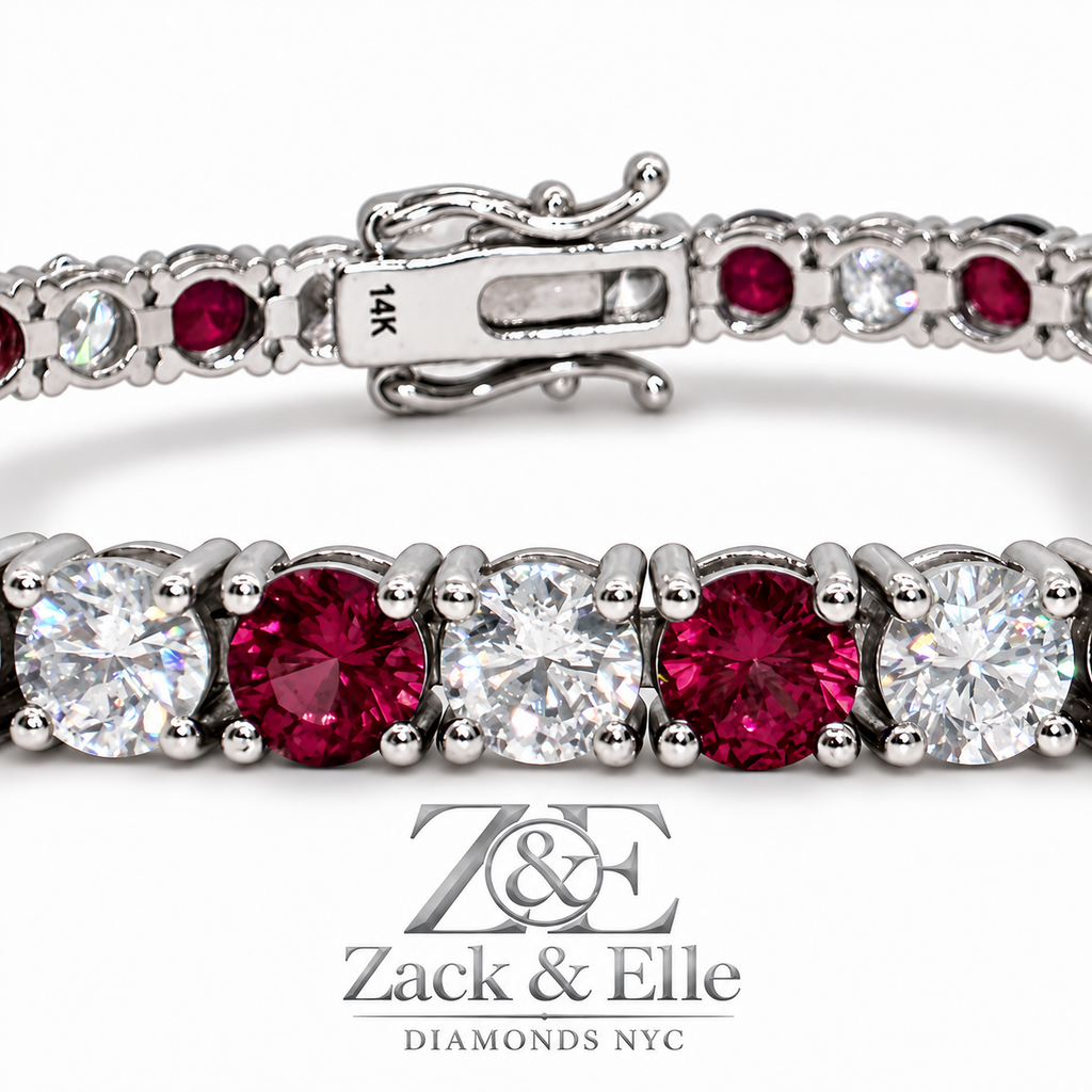 10.00 CTW Round Ruby and Diamond Alternating Tennis Bracelet, in white gold, front view