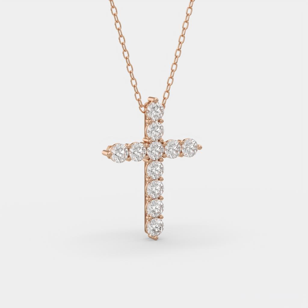 11.00 Ct D VS1 Round Lab-Grown Diamond Cross Pendant, in rose gold, side profile