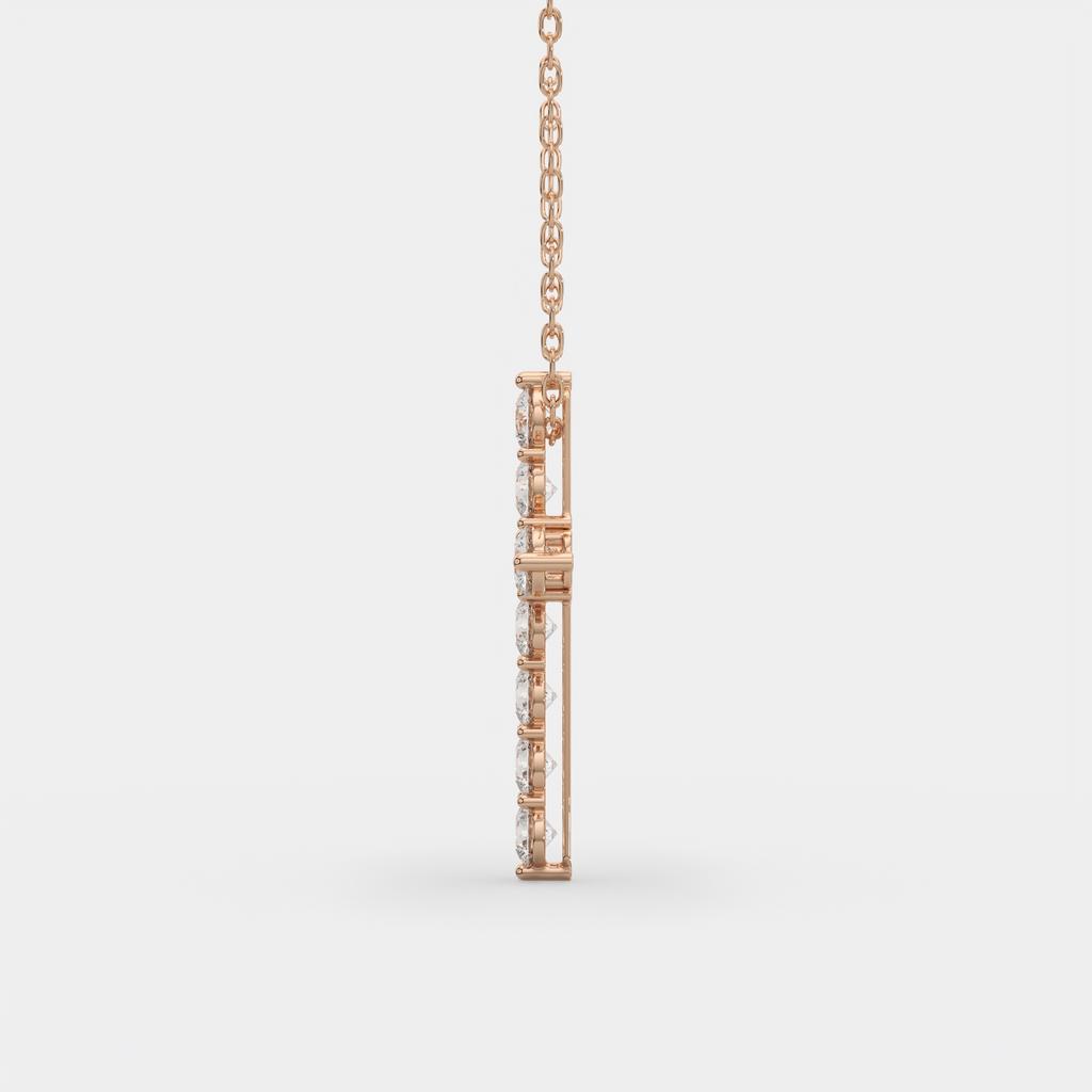 11.00 Ct D VS1 Round Lab-Grown Diamond Cross Pendant, in rose gold, side profile