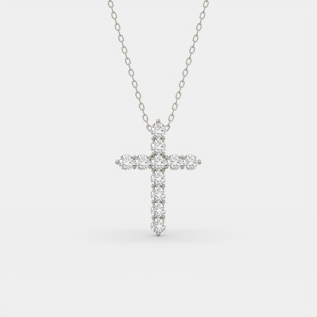 11.00 Ct D VS1 Round Lab-Grown Diamond Cross Pendant, in white gold, front view