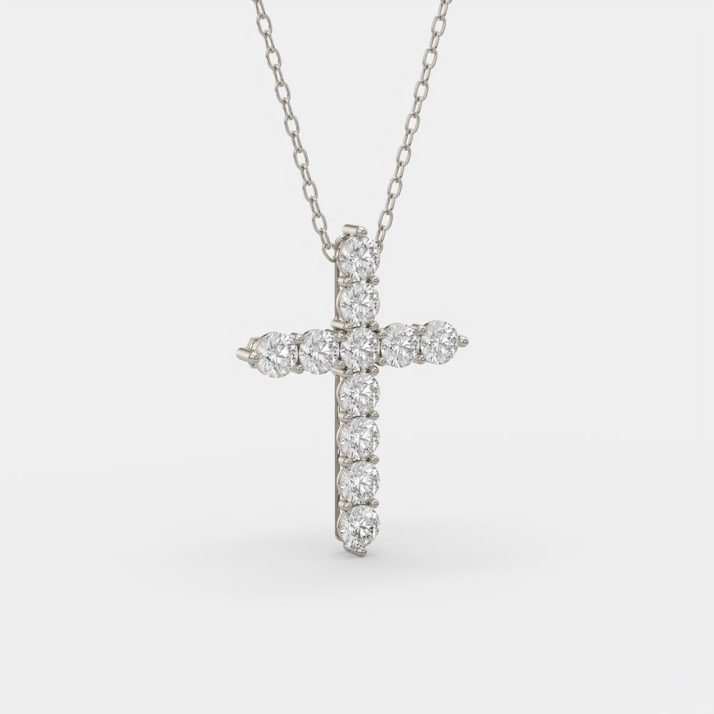 11.00 Ct D VS1 Round Lab-Grown Diamond Cross Pendant, in white gold, side profile