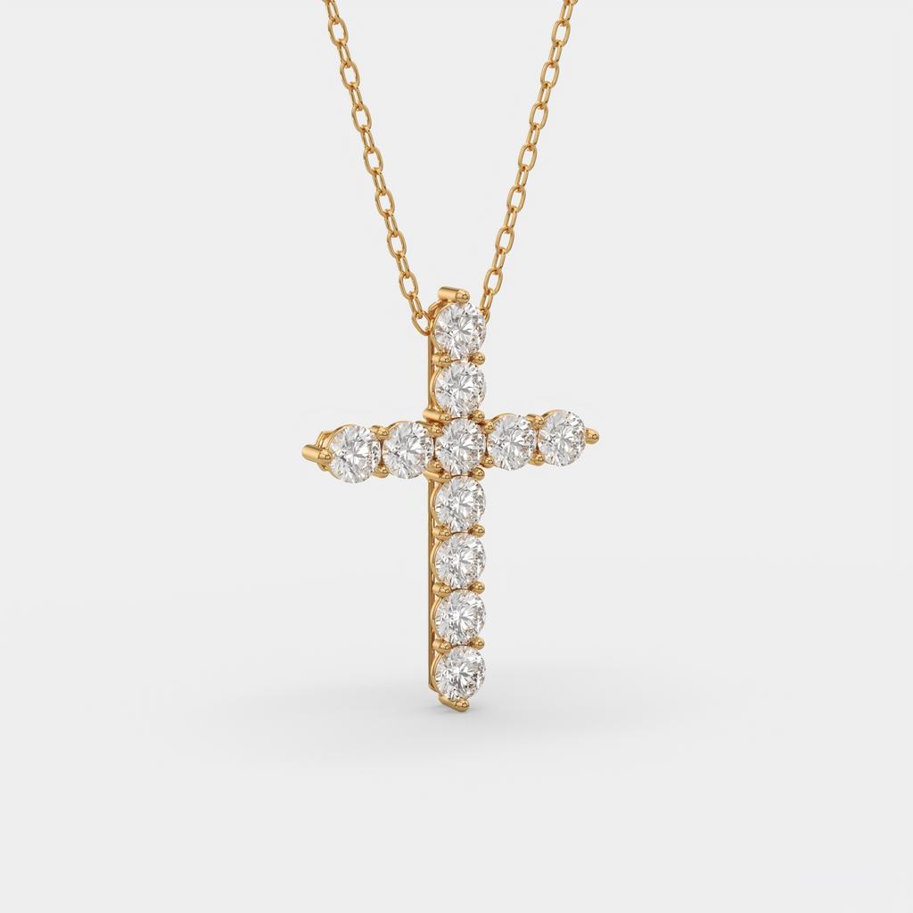 11.00 Ct D VS1 Round Lab-Grown Diamond Cross Pendant, in yellow gold, side profile