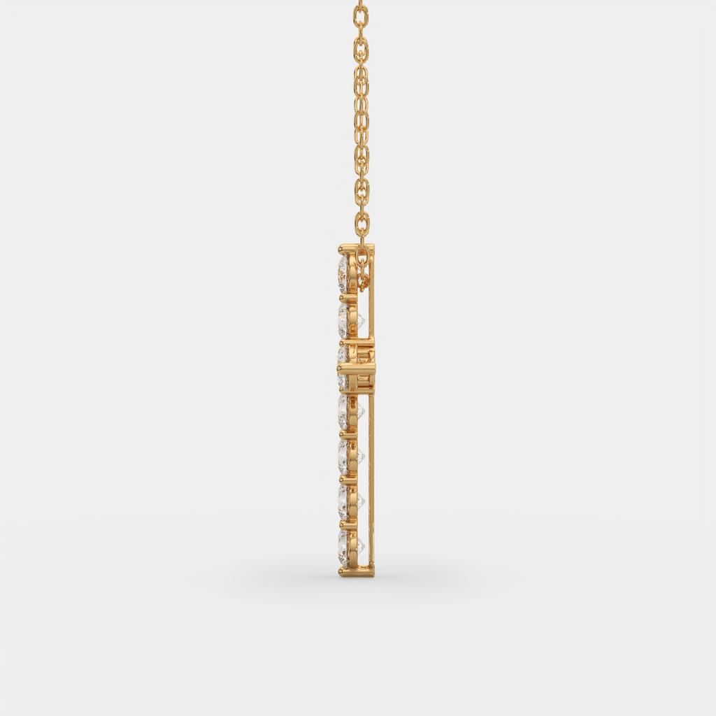 11.00 Ct D VS1 Round Lab-Grown Diamond Cross Pendant, in yellow gold, side profile