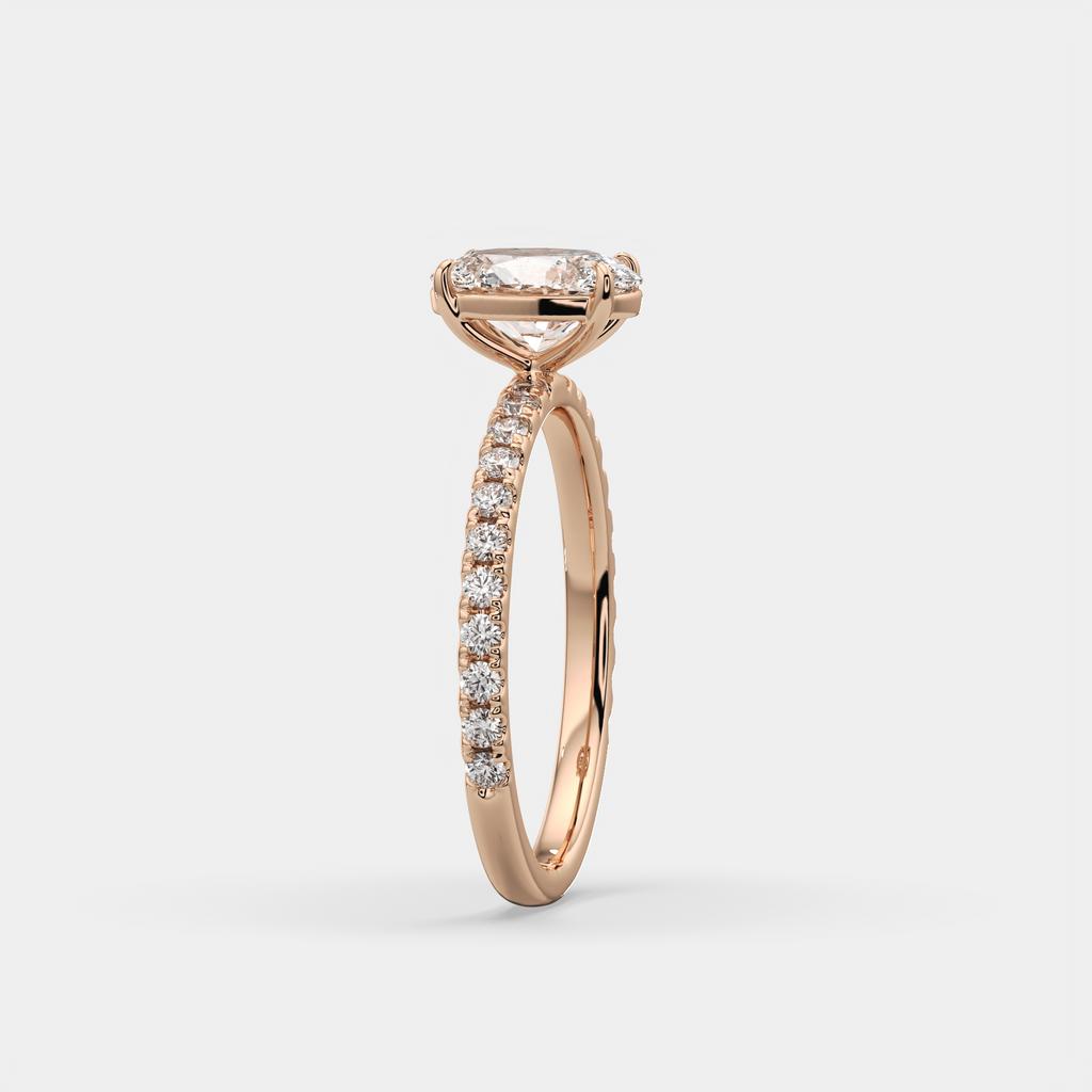 1.30 Ct D VS1 Oval Lab-Grown Diamond Ring with Round Accents, in rose gold, side profile