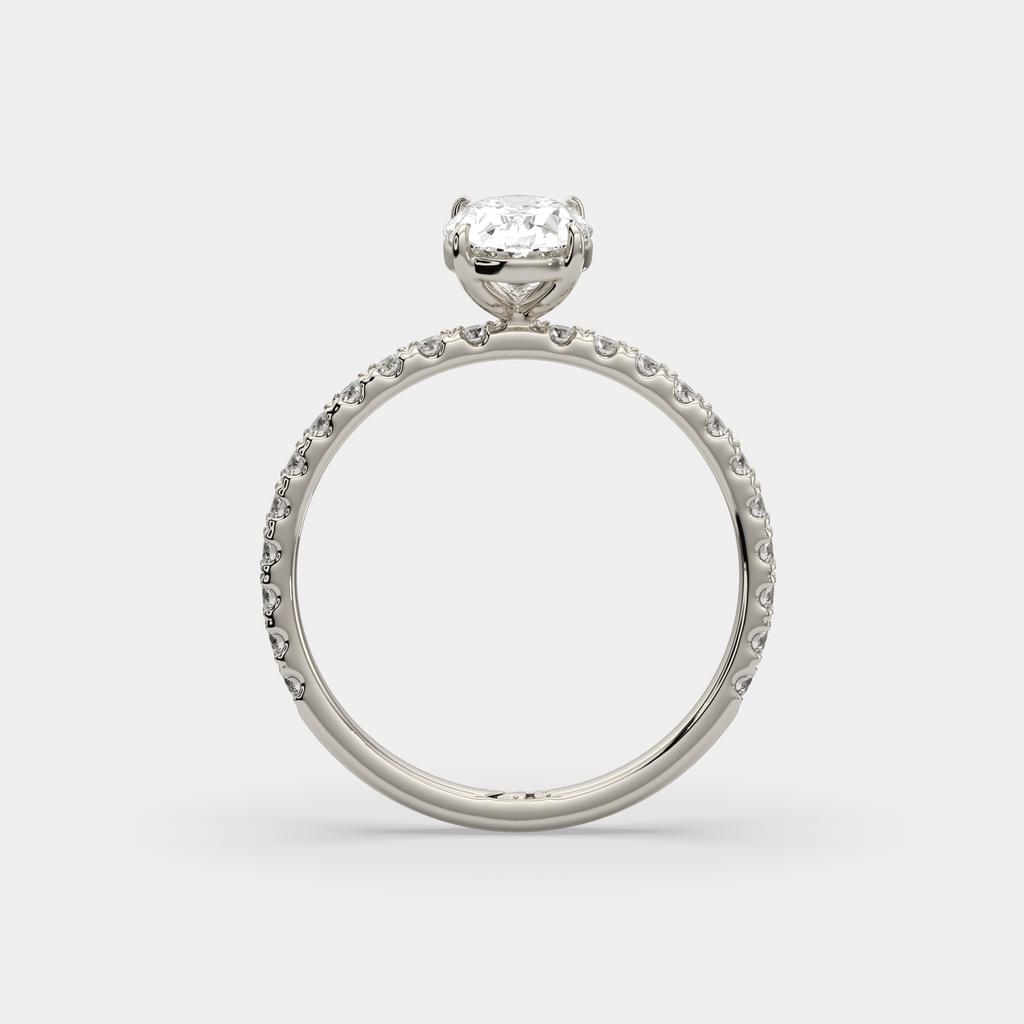 1.30 Ct D VS1 Oval Lab-Grown Diamond Ring with Round Accents, in white gold, side profile