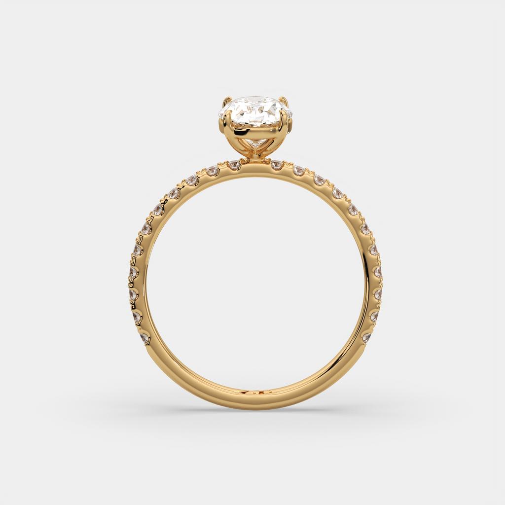 1.30 Ct D VS1 Oval Lab-Grown Diamond Ring with Round Accents, in yellow gold, side profile