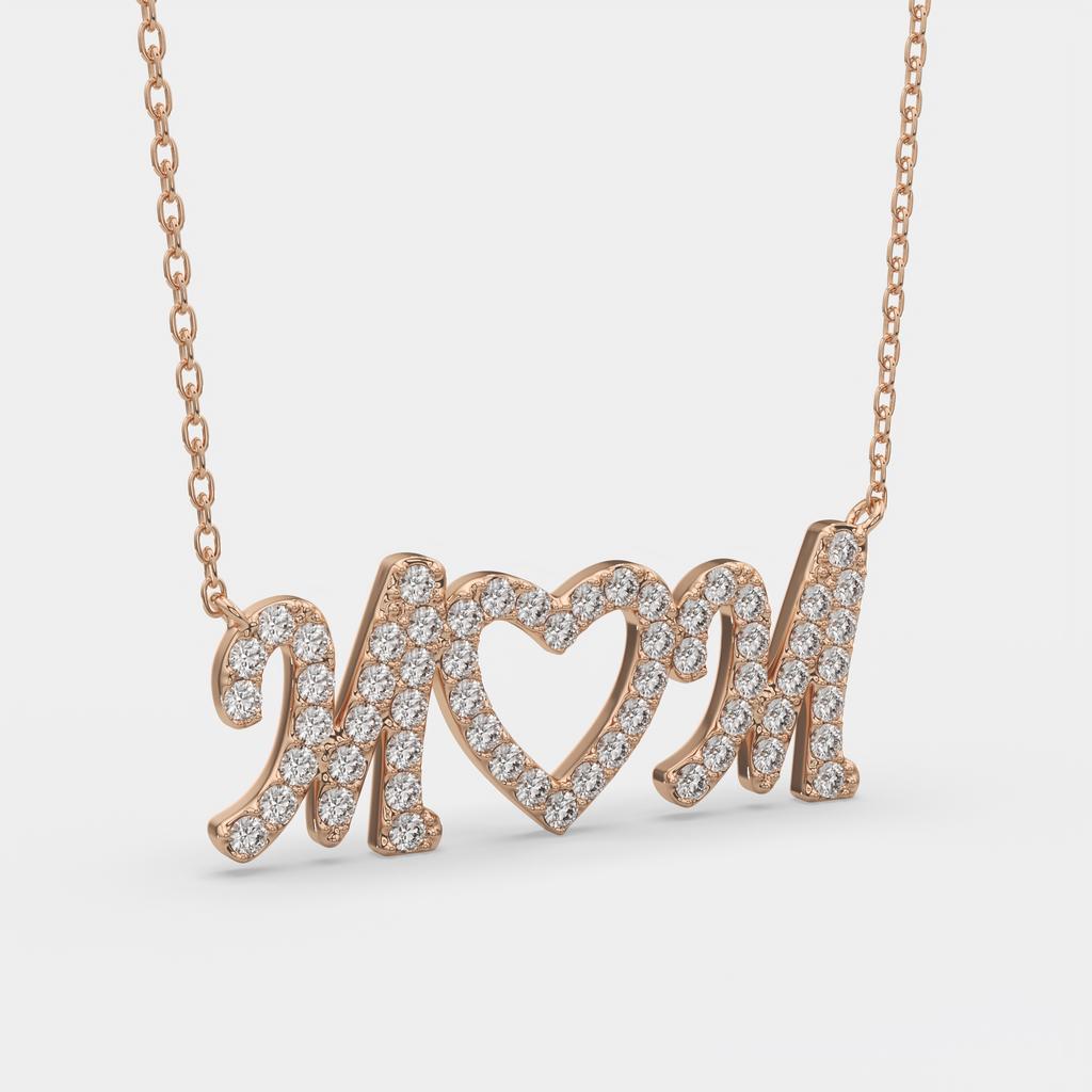 1.50 Ct D VS1 Round Brilliant MOM Diamond Pendant, in rose gold, side profile