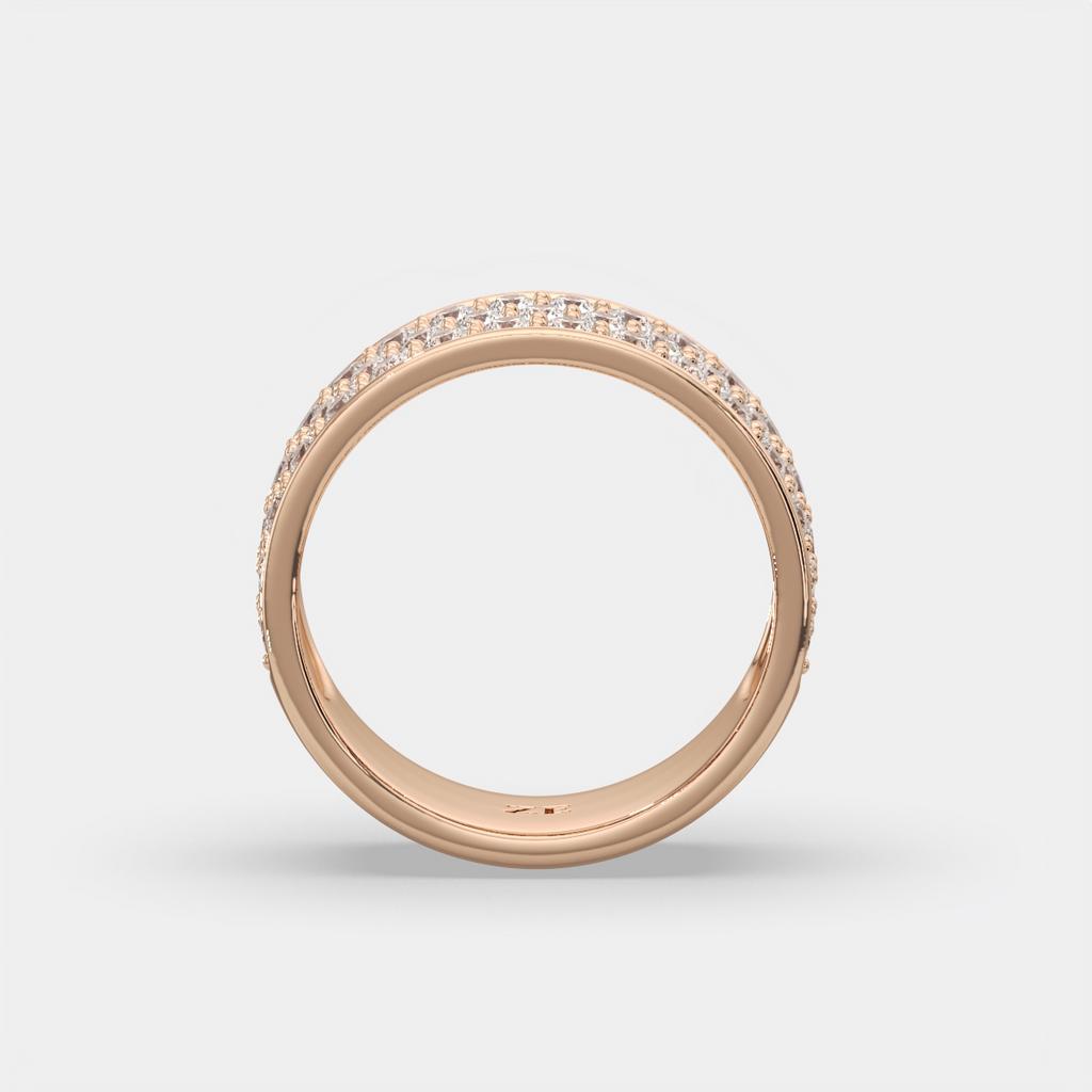1.50 Ct D VS1 Round Lab Grown Diamond 3 Row Pavé Band, in rose gold, side profile