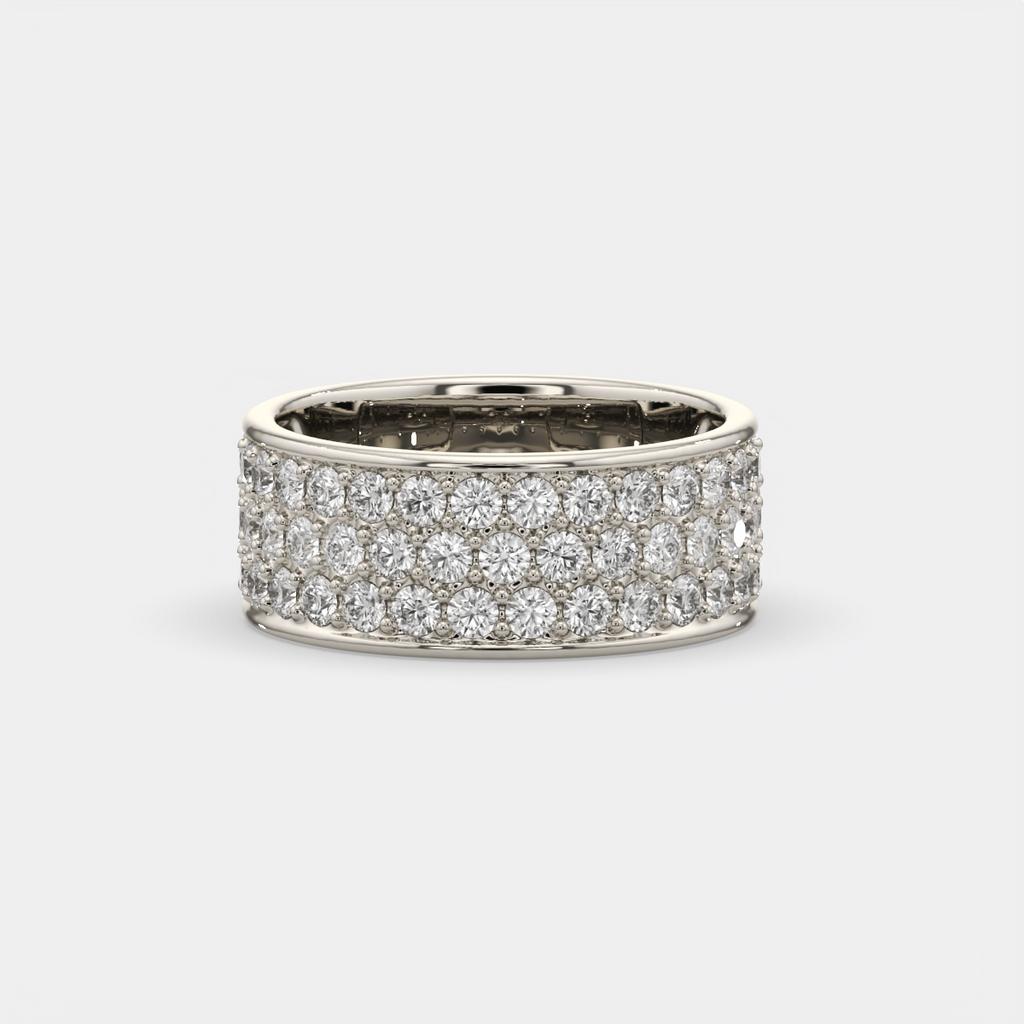 1.50 Ct D VS1 Round Lab Grown Diamond 3 Row Pavé Band, in white gold, front view