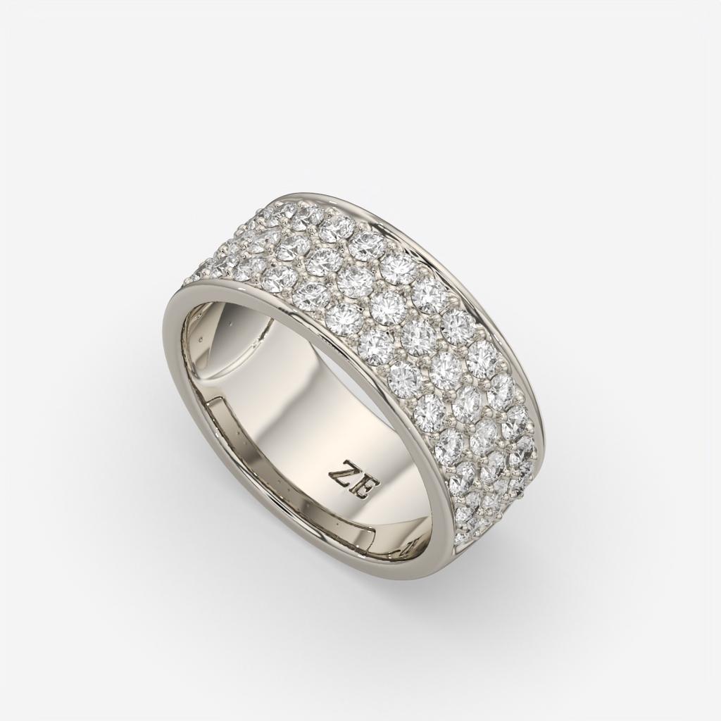 1.50 Ct D VS1 Round Lab Grown Diamond 3 Row Pavé Band, in white gold, side profile