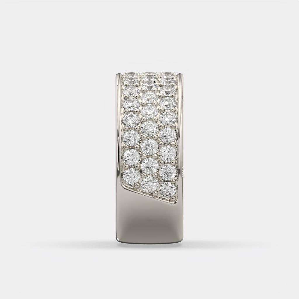 1.50 Ct D VS1 Round Lab Grown Diamond 3 Row Pavé Band, in white gold, side profile