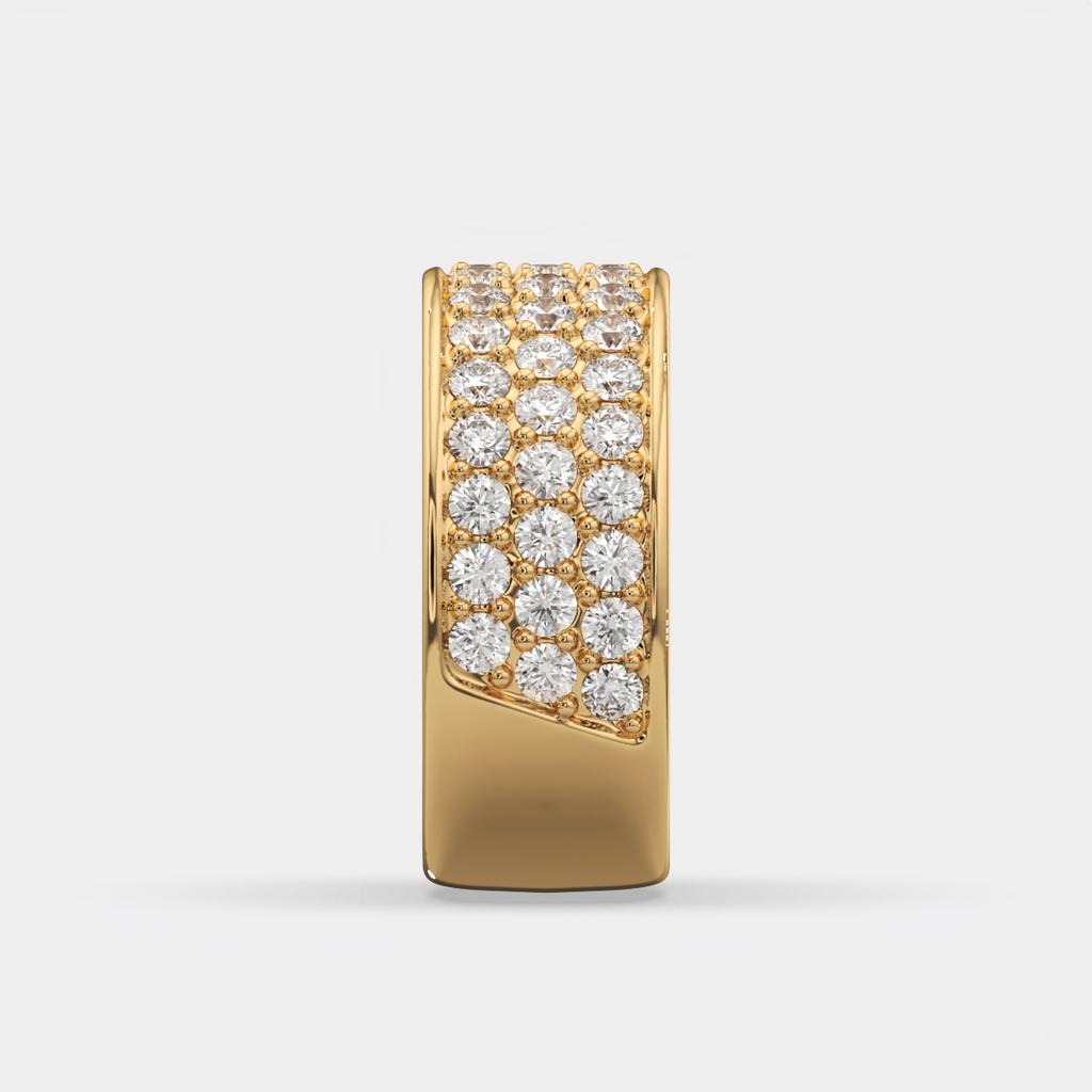 1.50 Ct D VS1 Round Lab Grown Diamond 3 Row Pavé Band, in yellow gold, side profile