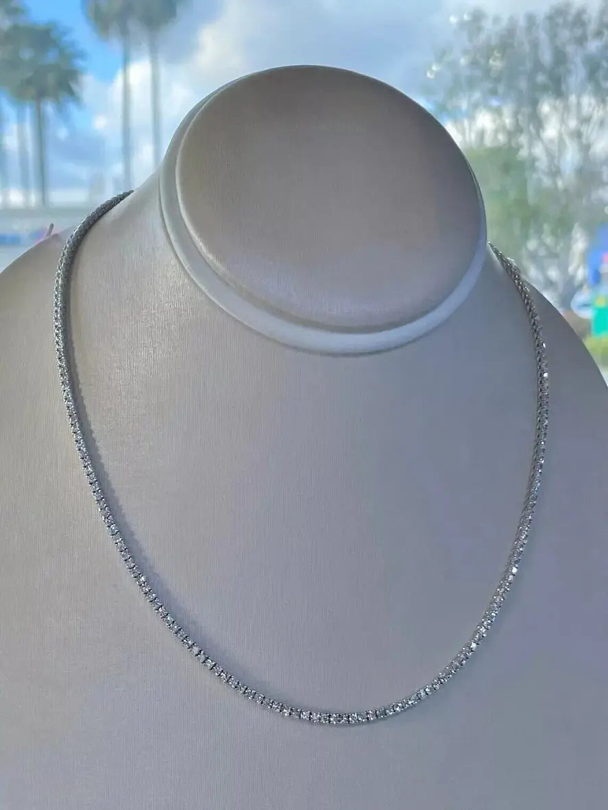 15.00 Ct D-E VS1 Round Lab-Grown Diamond Tennis Necklace, in white gold, front view