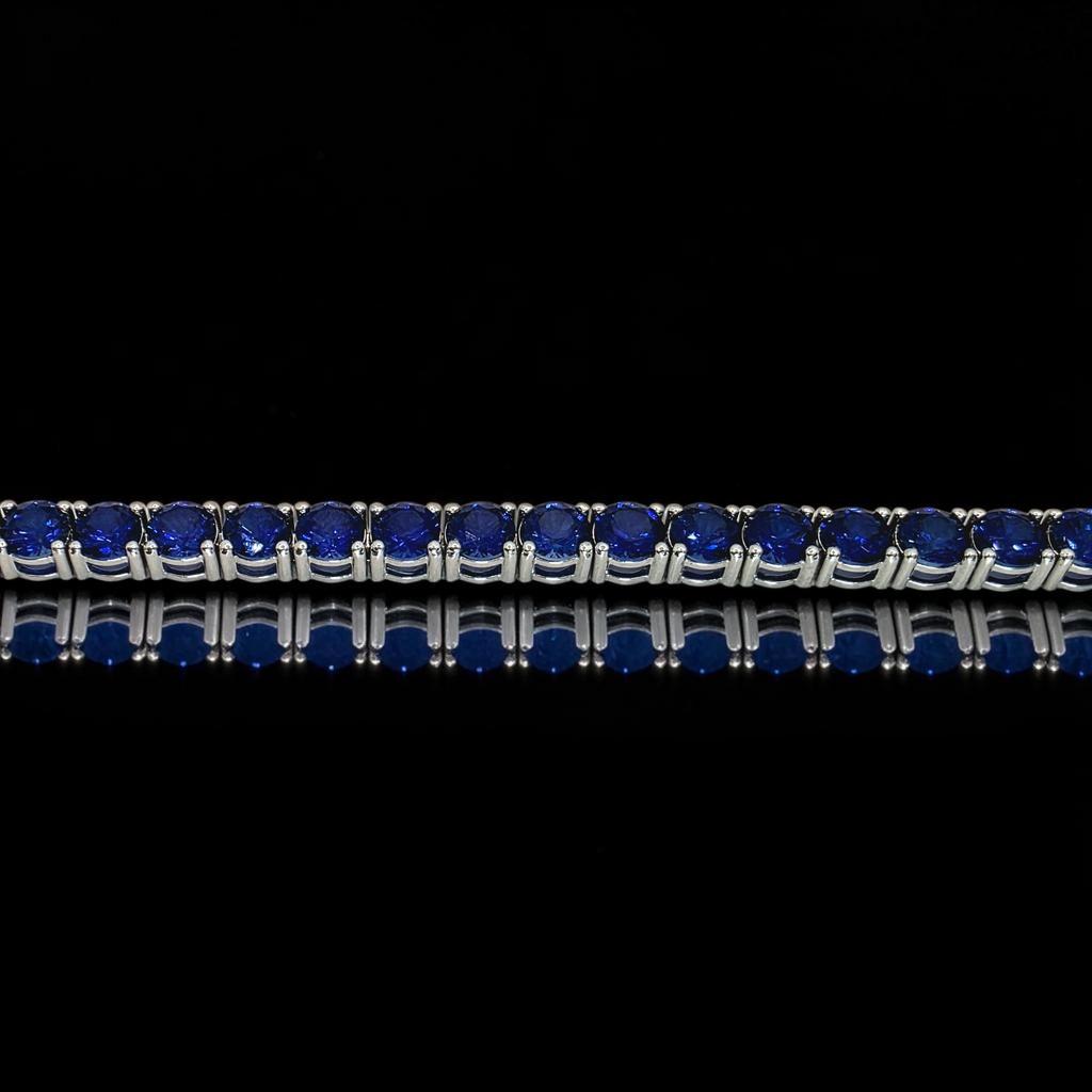 16 CTW Round Blue Sapphire Tennis Bracelet, in white gold, side profile