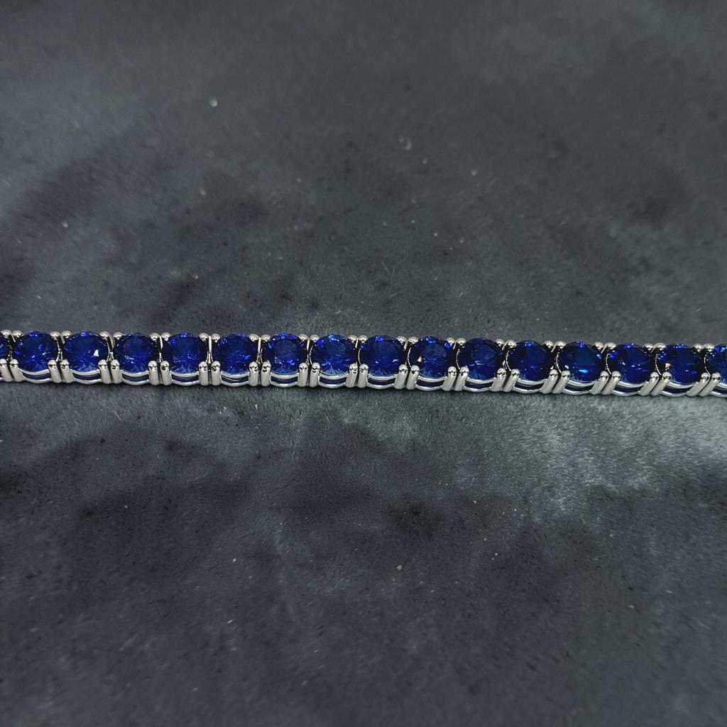16 CTW Round Blue Sapphire Tennis Bracelet, in white gold, top view