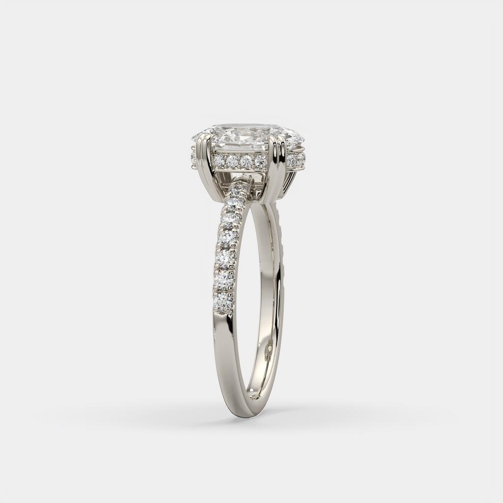 1.75 Ct D VS1 Oval Lab Grown Diamond Hidden Halo Engagement Ring, in white gold, side profile