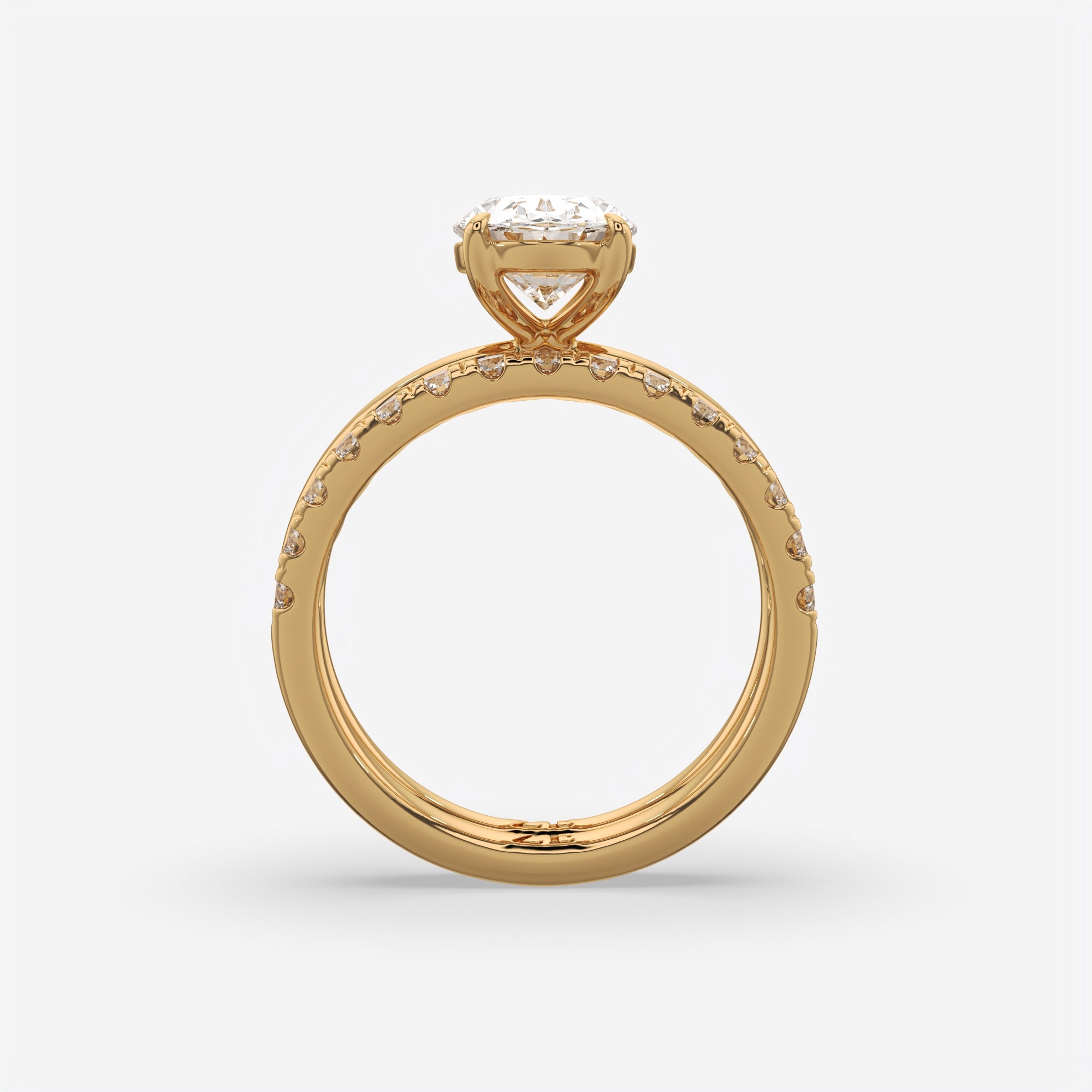 2.50 Ct D VS1 Oval Diamond Halo with Matching Band, in 14k yellow gold, engagement ring side profile