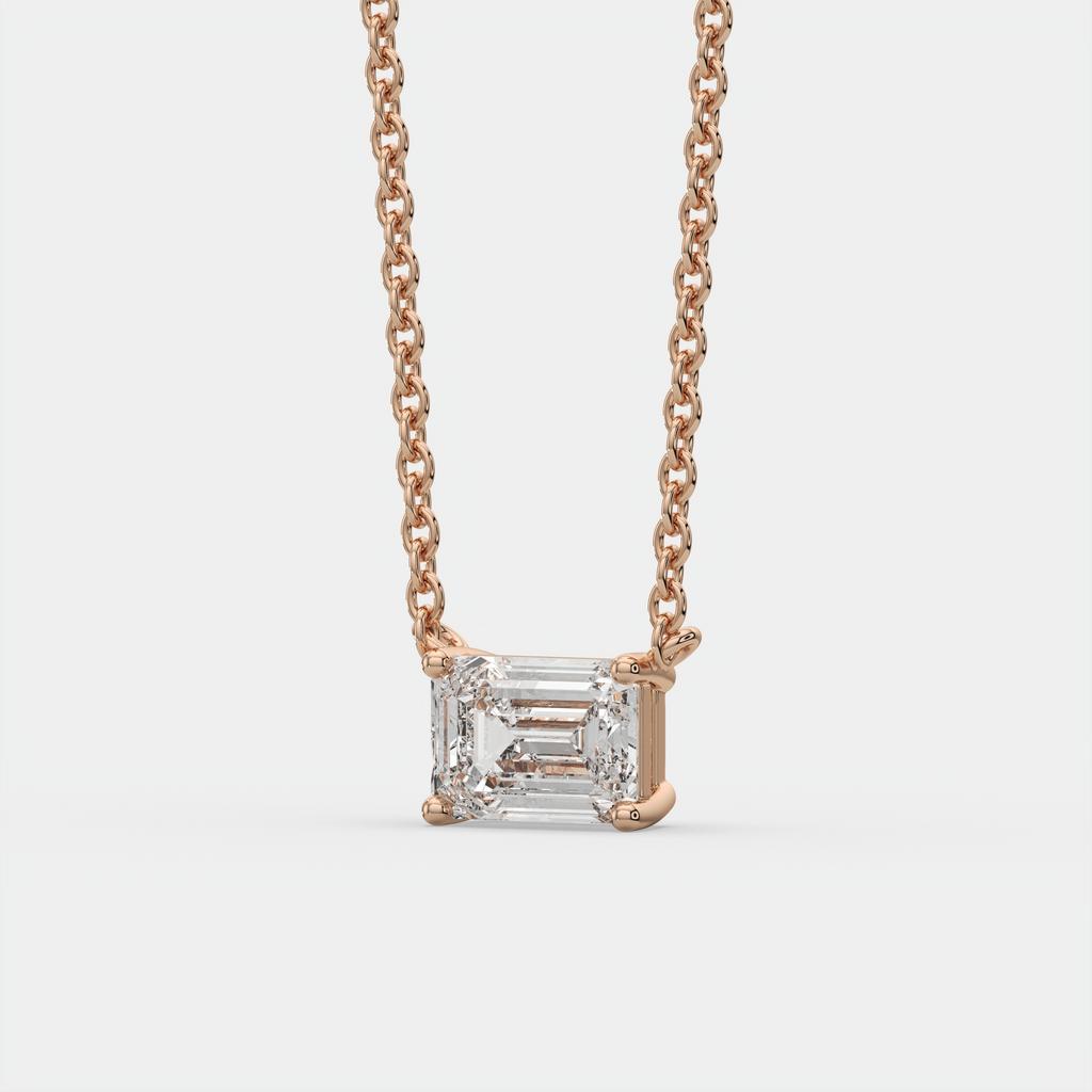 2.00 Ct D VS1 Emerald Cut Lab-Grown Diamond Solitaire Pendant, in rose gold, front view
