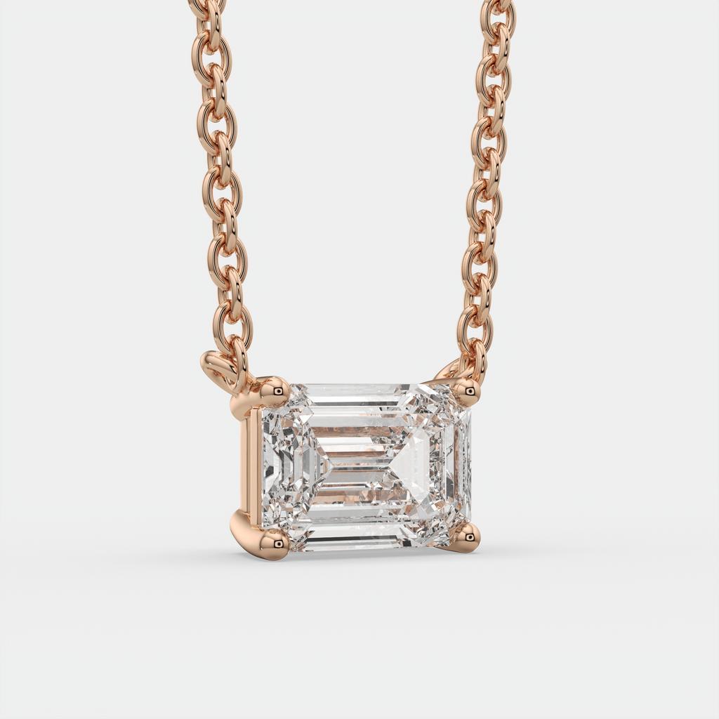 2.00 Ct D VS1 Emerald Cut Lab-Grown Diamond Solitaire Pendant, in rose gold, front view