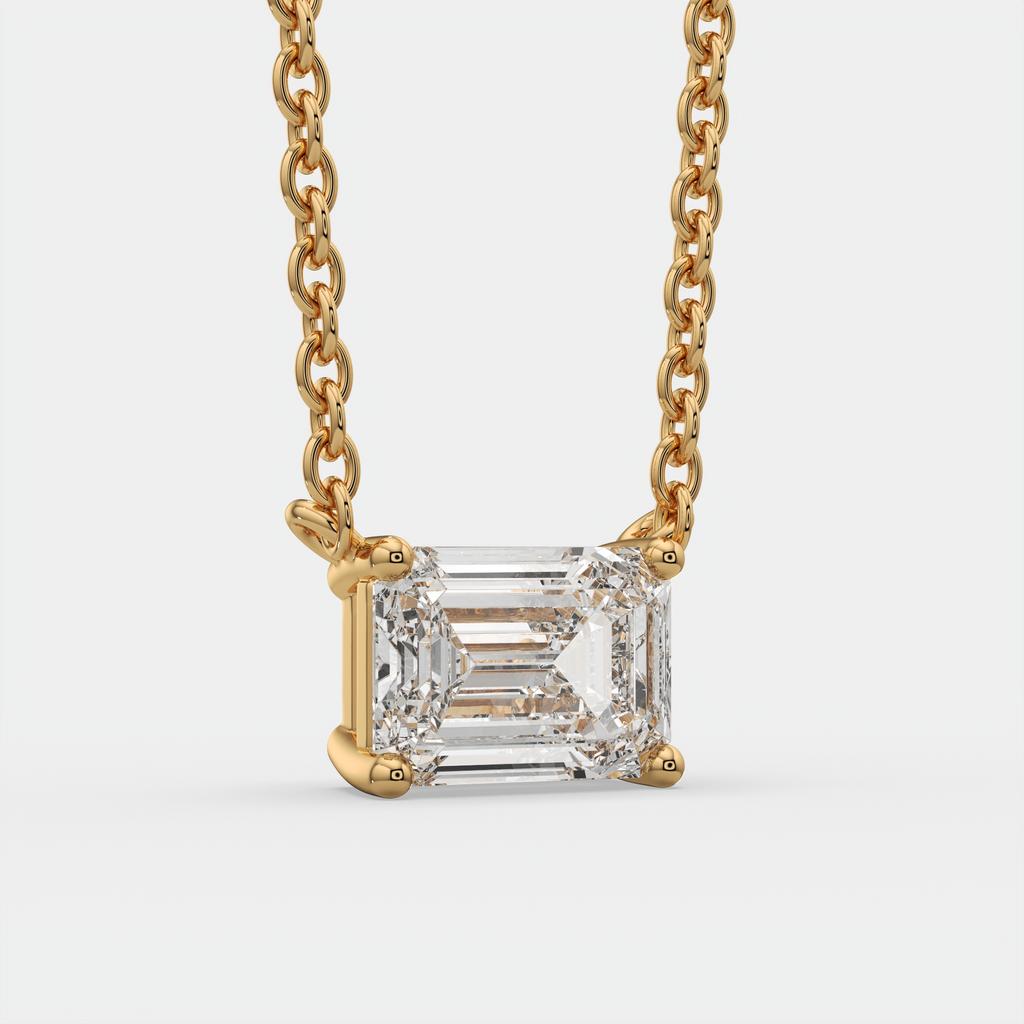 2.00 Ct D VS1 Emerald Cut Lab-Grown Diamond Solitaire Pendant, in yellow gold, front view