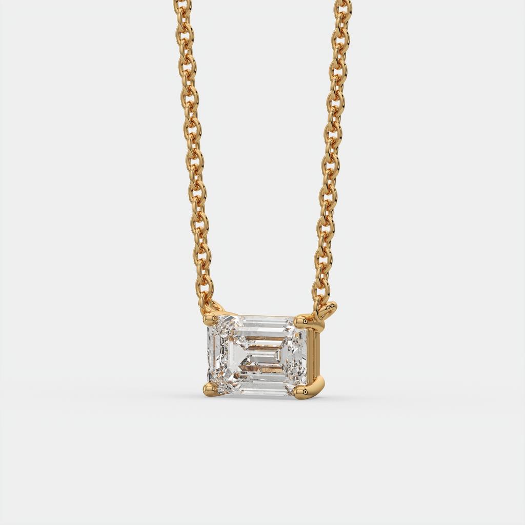 2.00 Ct D VS1 Emerald Cut Lab-Grown Diamond Solitaire Pendant, in yellow gold, front view