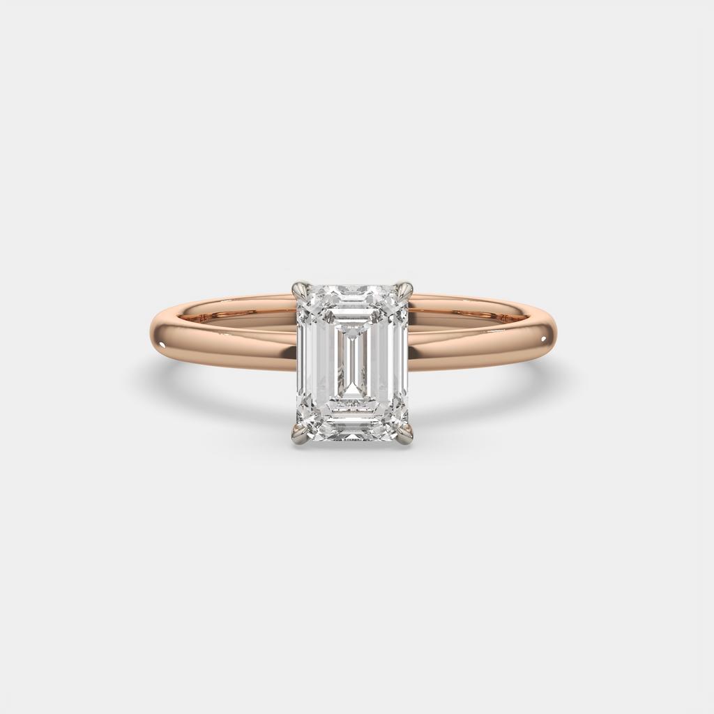 2.00 Ct D VS1 Emerald Cut Solitaire Diamond Ring, in rose gold, front view