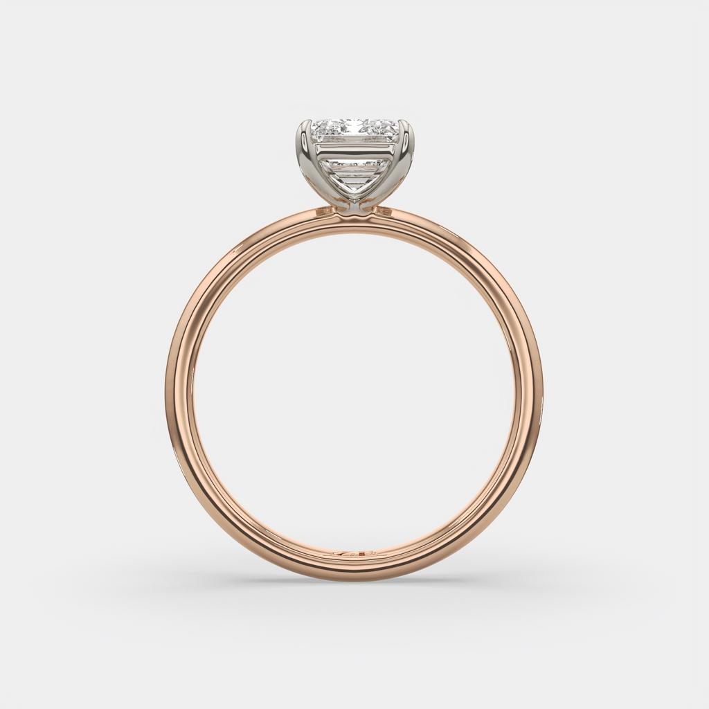 2.00 Ct D VS1 Emerald Cut Solitaire Diamond Ring, in rose gold, front view
