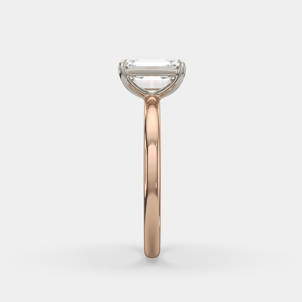 2.00 Ct D VS1 Emerald Cut Solitaire Diamond Ring, in rose gold, side profile