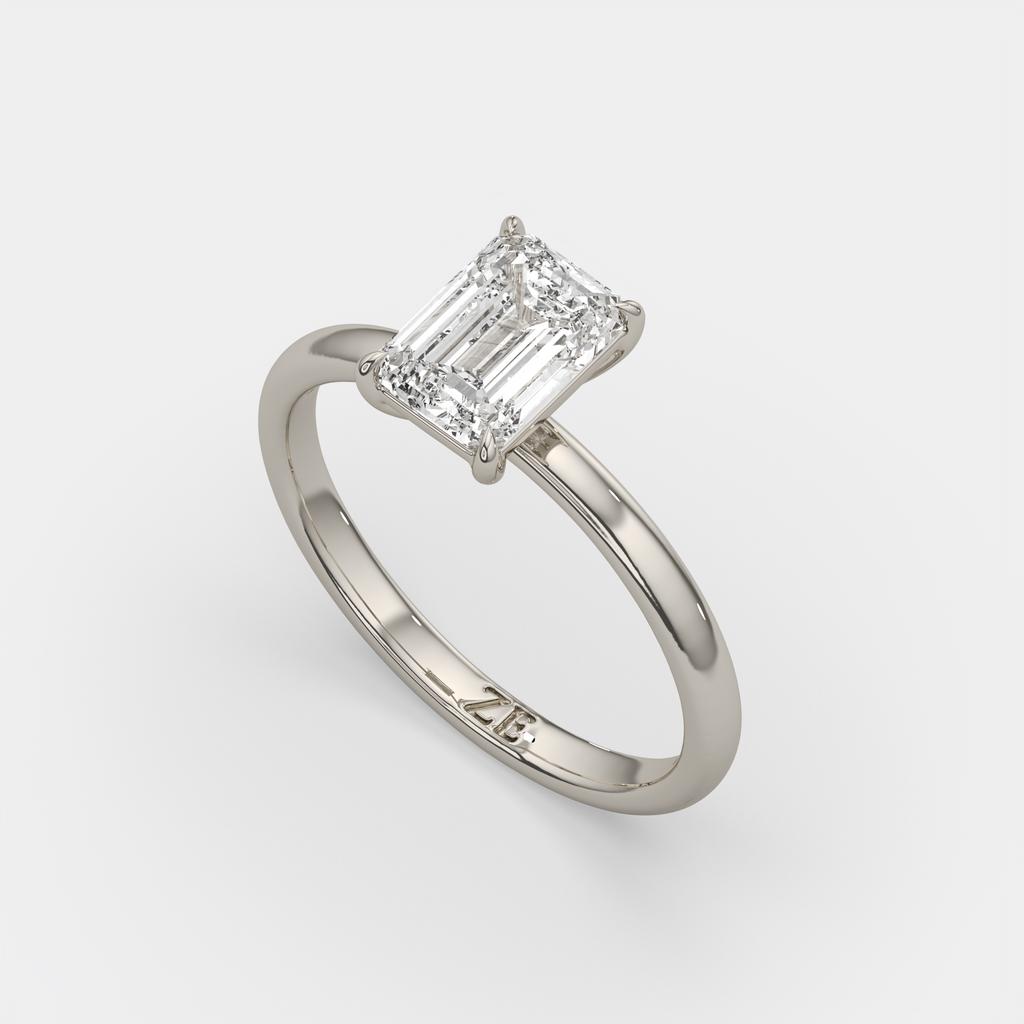 2.00 Ct D VS1 Emerald Cut Solitaire Diamond Ring, in white gold, side profile