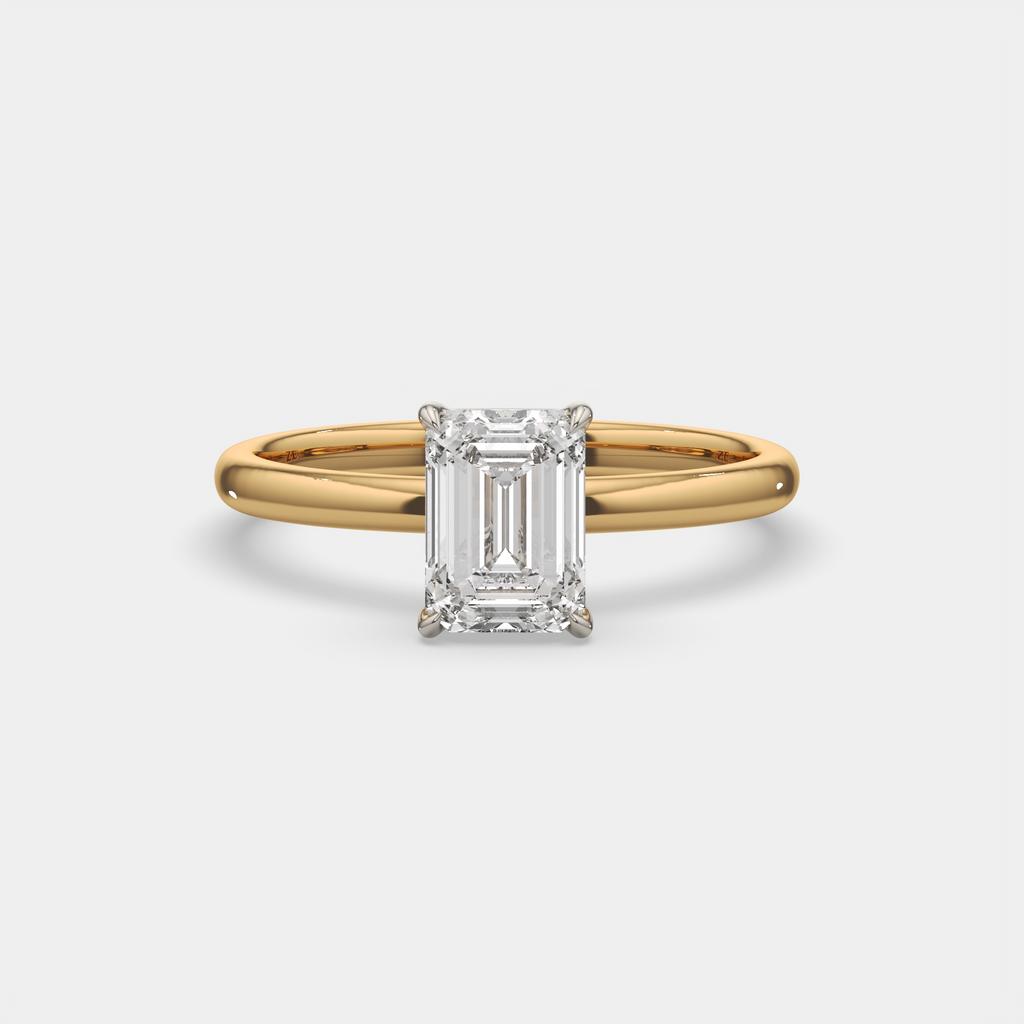 2.00 Ct D VS1 Emerald Cut Solitaire Diamond Ring, in yellow gold, front view