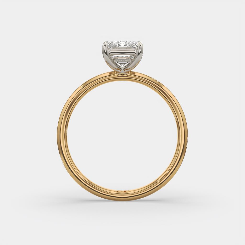 2.00 Ct D VS1 Emerald Cut Solitaire Diamond Ring, in yellow gold, front view