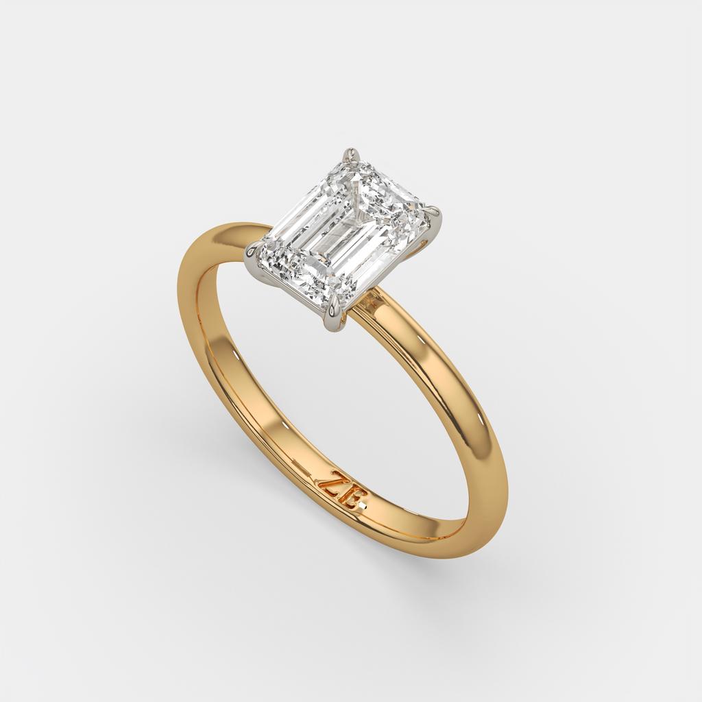 2.00 Ct D VS1 Emerald Cut Solitaire Diamond Ring, in yellow gold, side profile