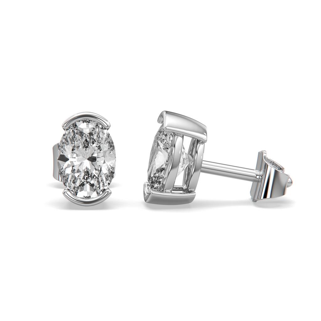 2.00 Ct D VS1 Oval Semi Bezel Diamond Studs, in white gold, front view