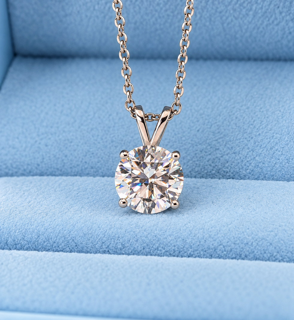 2.00 Ct D VS1 Round Brilliant Lab-Grown Diamond Solitaire Pendant, in rose gold, front view