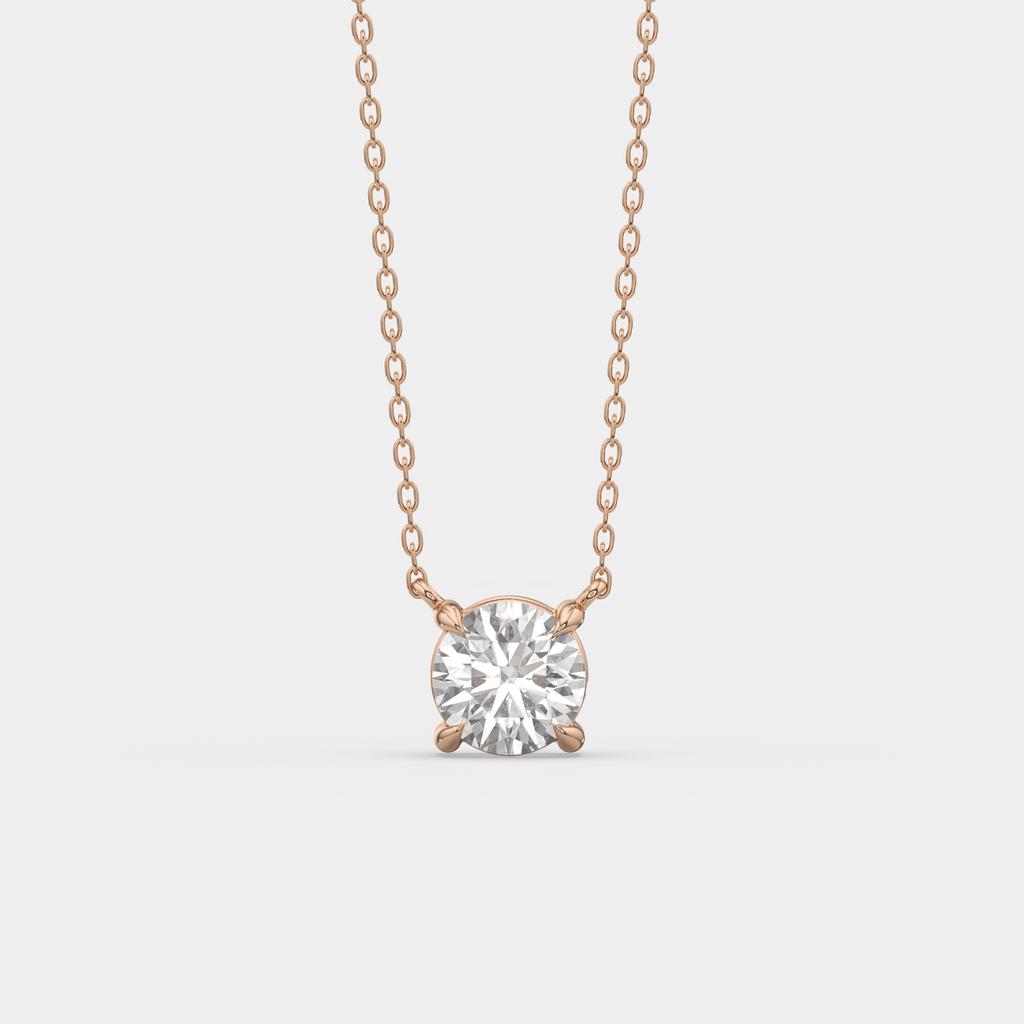 2.00 Ct D VS1 Round Brilliant Solitaire Lab Grown Diamond Pendant, in rose gold, front view