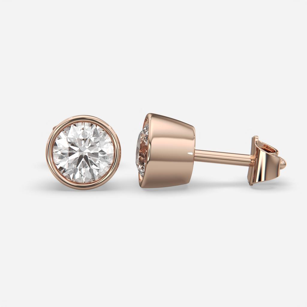 2.00 Ct D VS1 Round Full Bezel Diamond Studs, in rose gold, front view