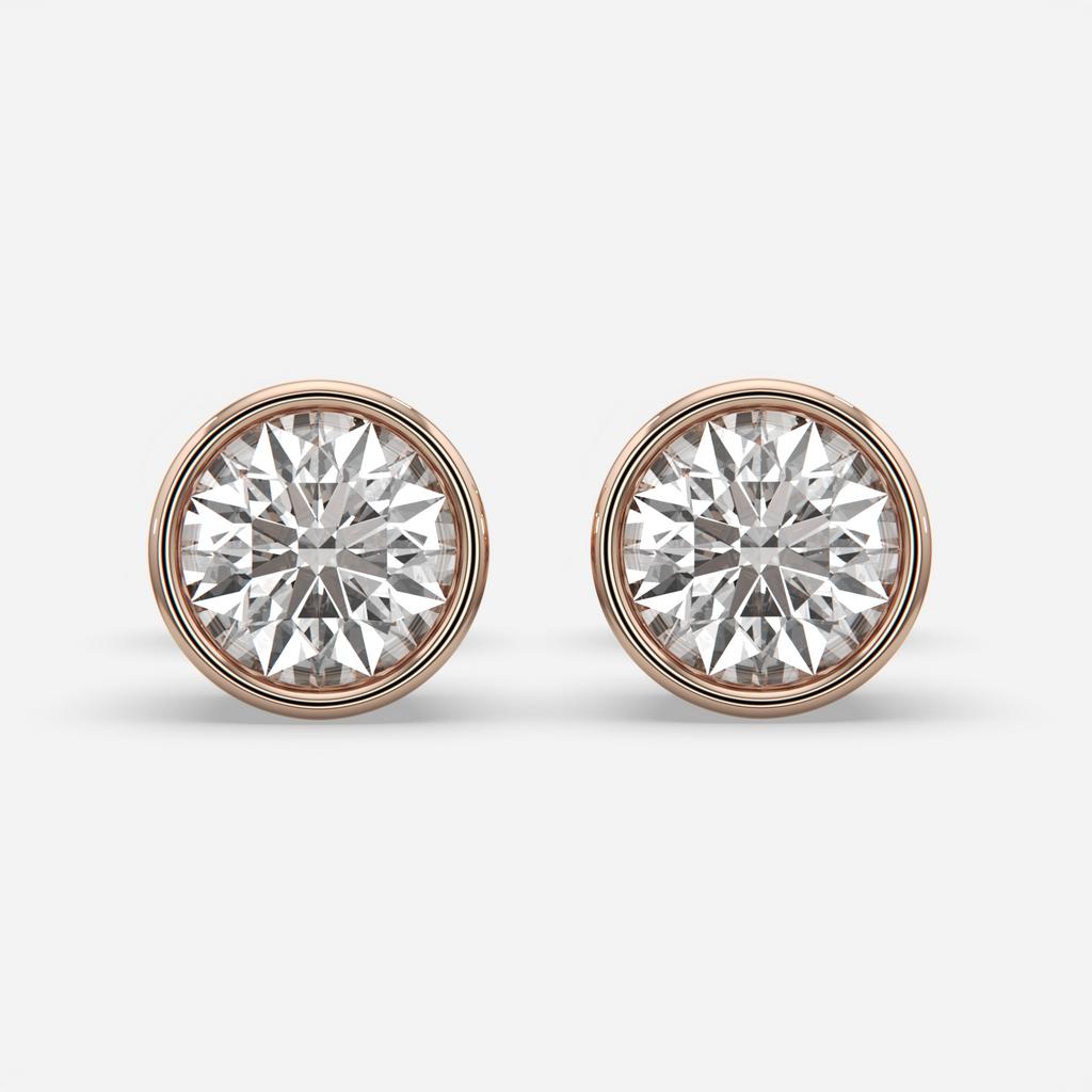 2.00 Ct D VS1 Round Full Bezel Diamond Studs, in rose gold, front view