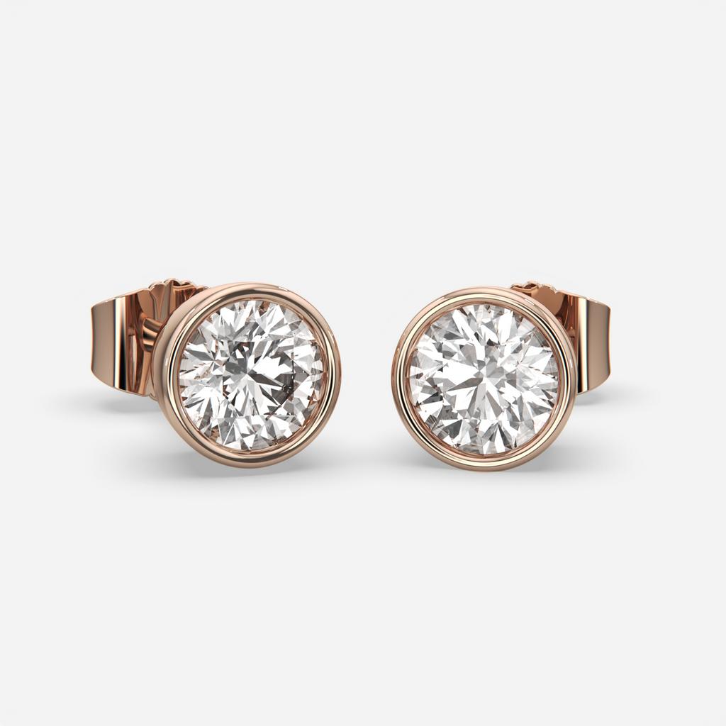 2.00 Ct D VS1 Round Full Bezel Diamond Studs, in rose gold, front view